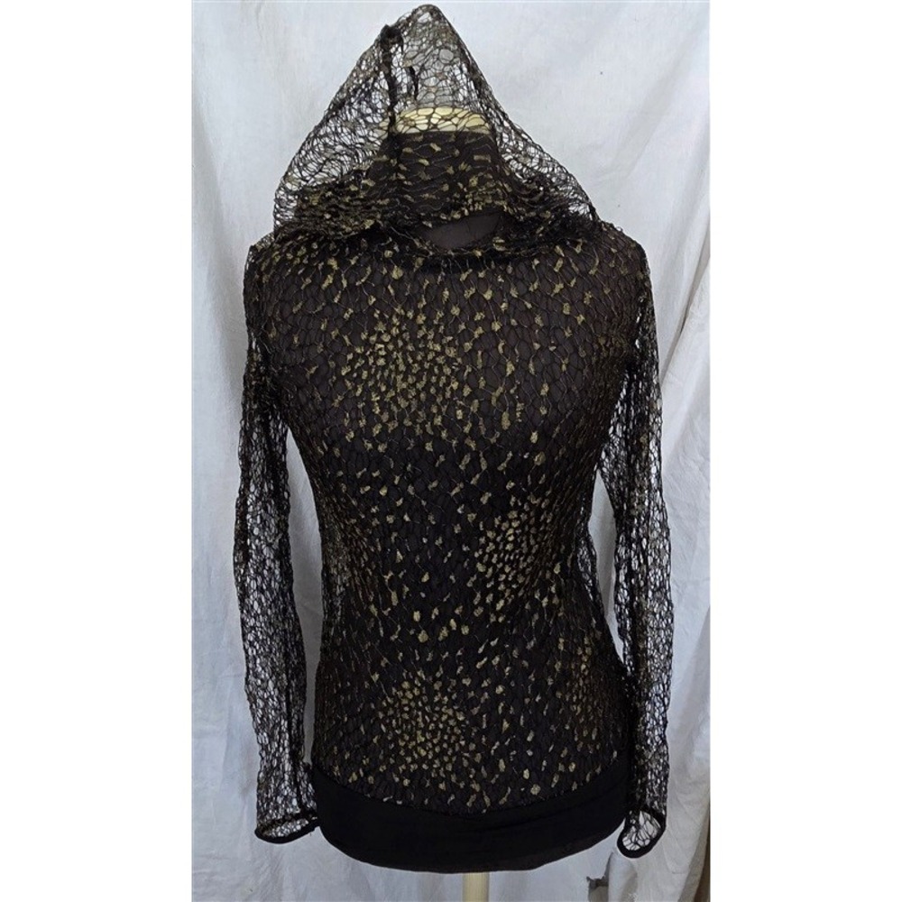 NWT Sauvage M Beach Queen Black Gold Mesh Hoodie Swim Cover Up Sheer 130770 - Picture 5 of 5